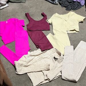 Stylish Activewear Set in Pink, Burgundy, and Cream